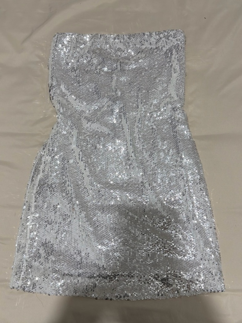 Wayf Silver Sequin Strapless Mini Dress